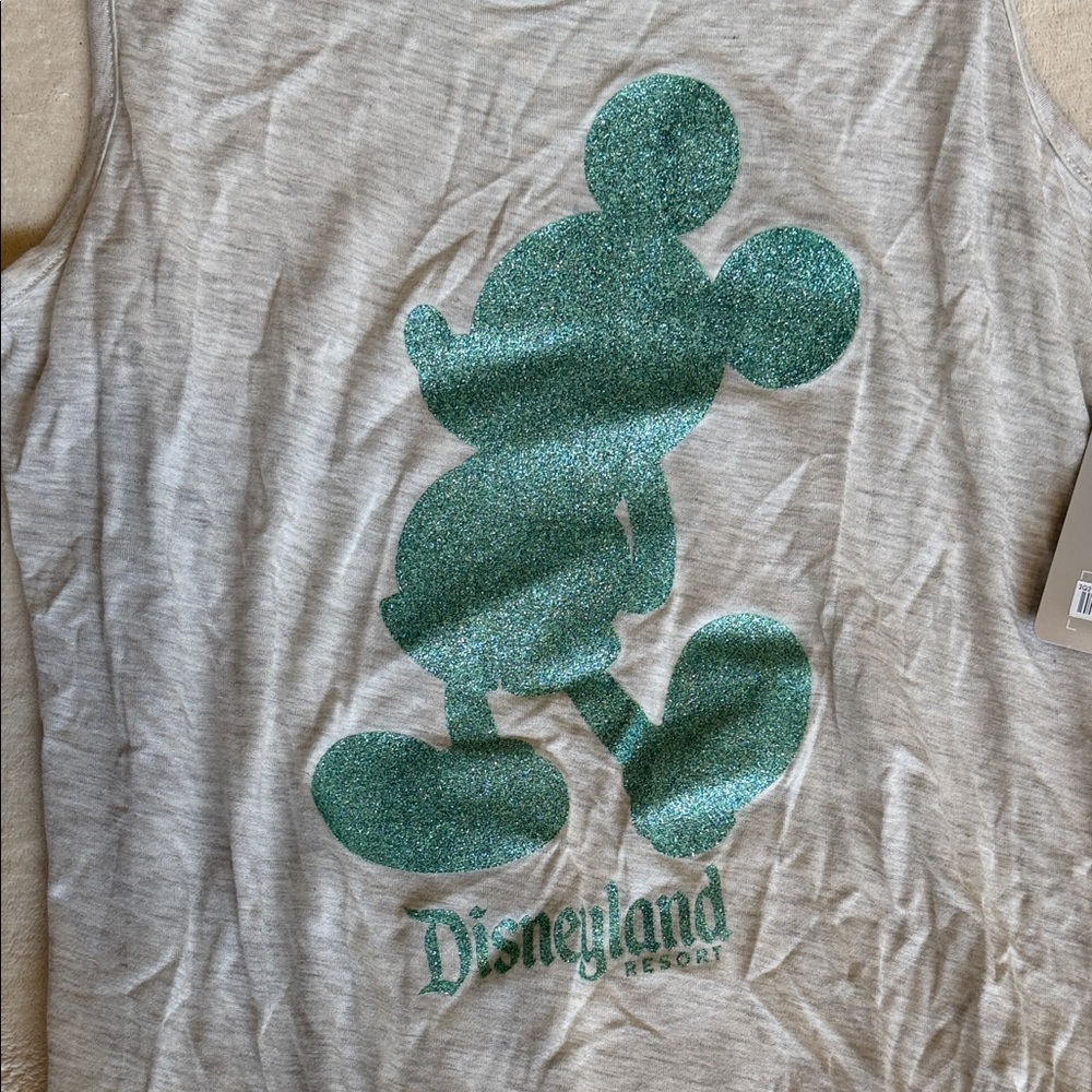 Disney Heather Gray Tank Top with Teal Glitter Mickey Large - Picture 3 of 8
